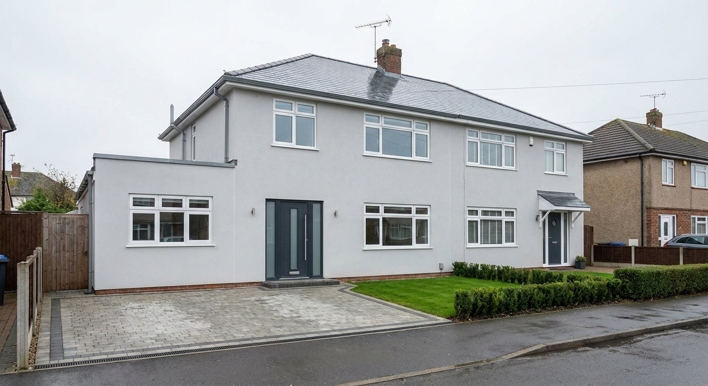 Modern house that has fresh grey rendering in Essex.
